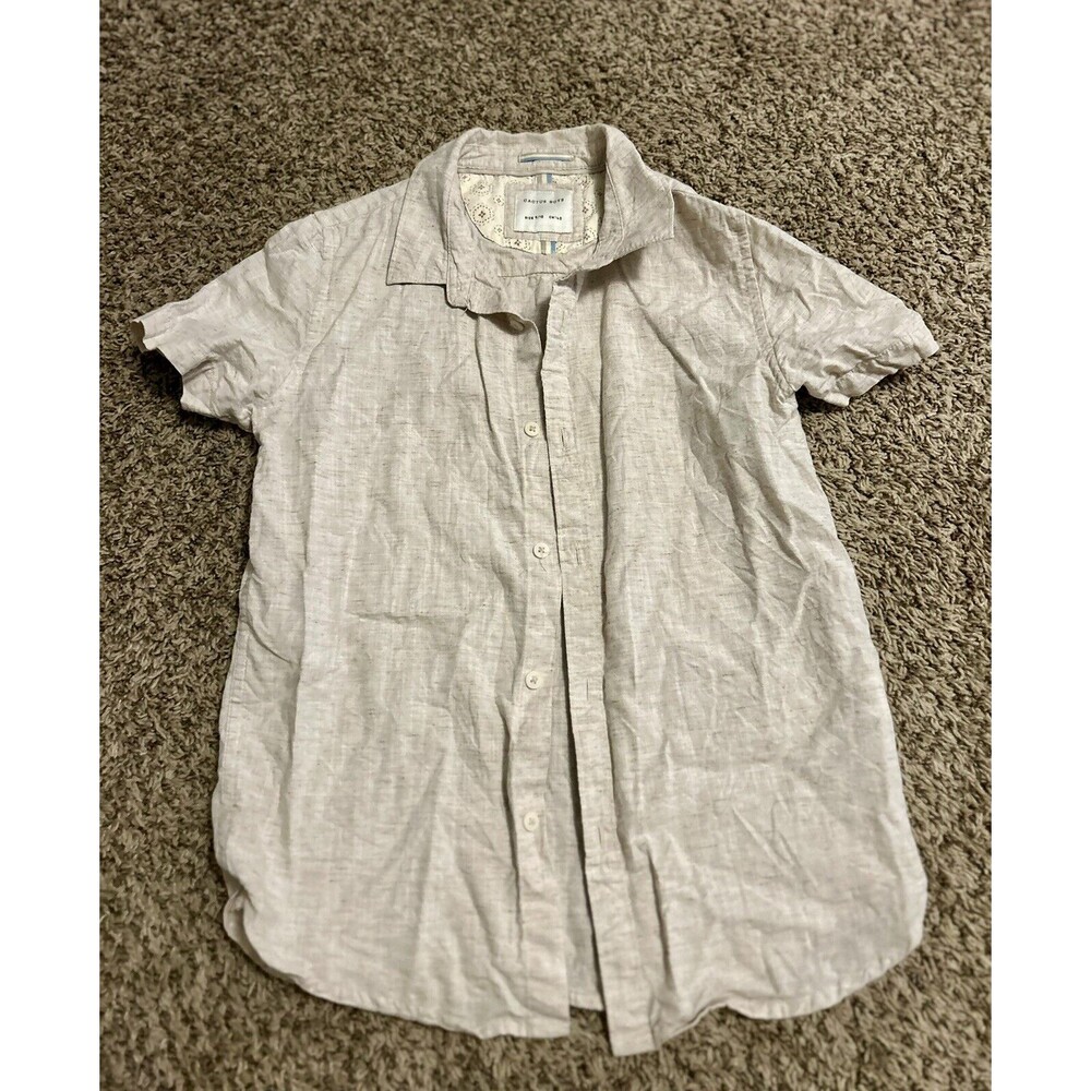 Cactus Boys Size 9 10 Button Up Down Beige Tan Short Sleeve Modern Classic